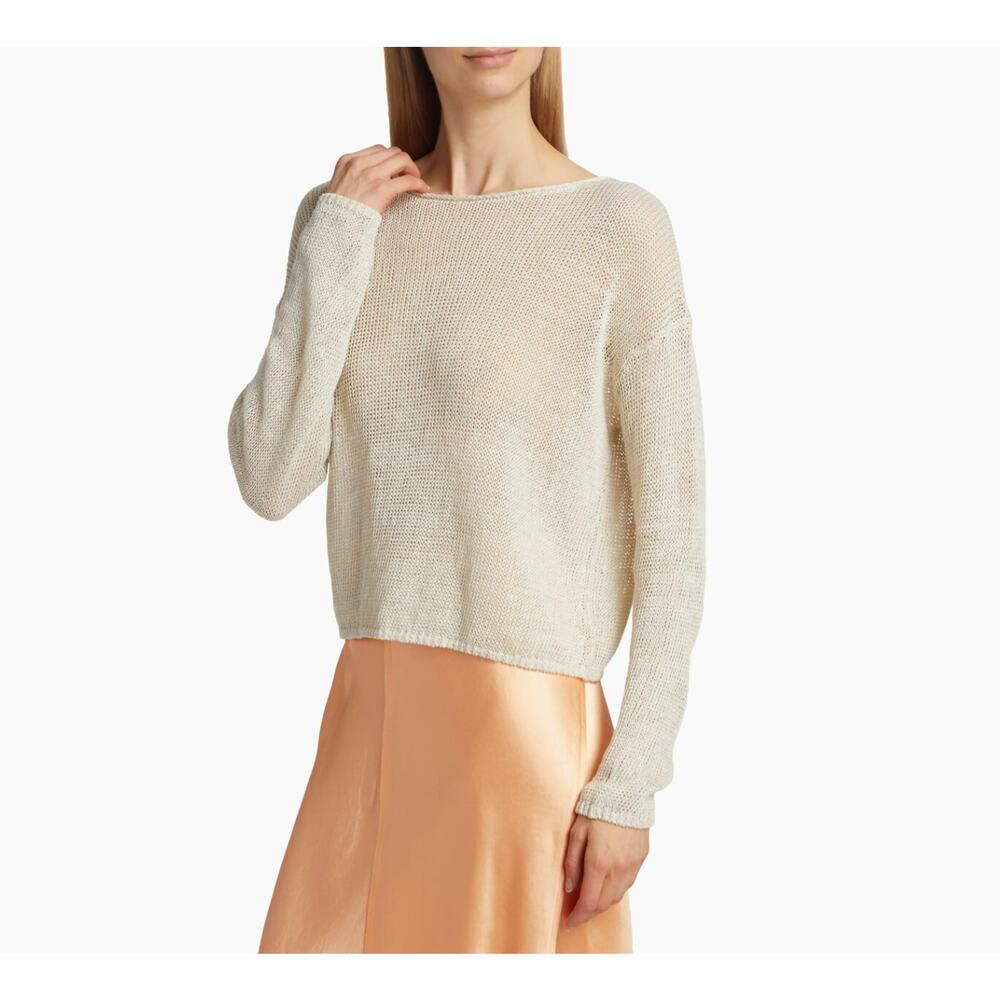 VINCE Linen Cord Open Weave Drop Shoulder Sweater Ceramic Net-A-Porter XS $325
